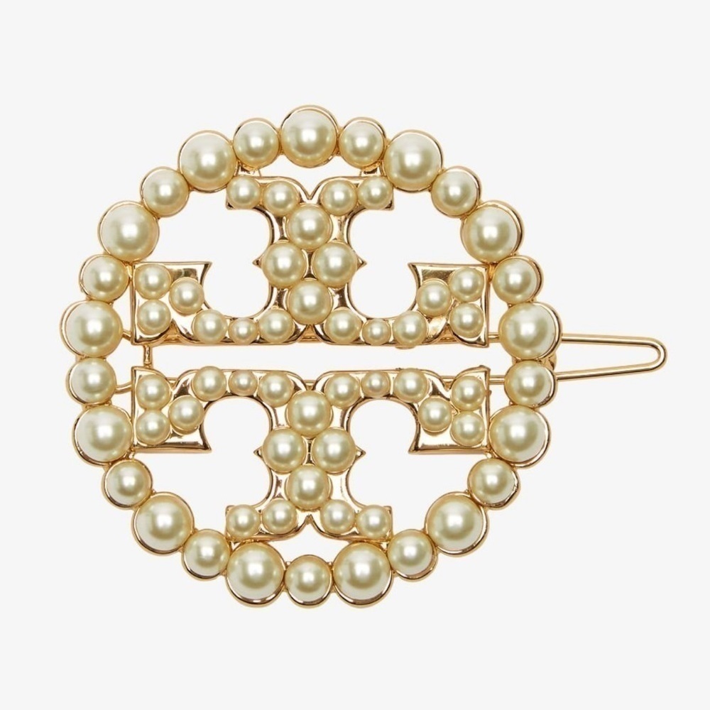 NWT TORY BURCH Double T pearl-embellished hairpin Authentic.